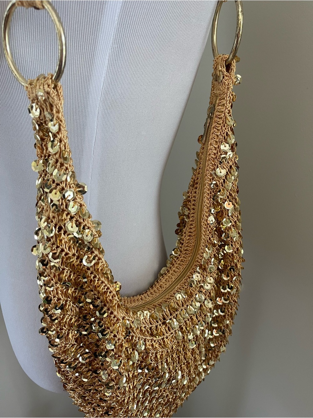 Fashion Express Gold Sequin Crochet Hobo Shoulder Bag Y2K - Picture 6 of 16